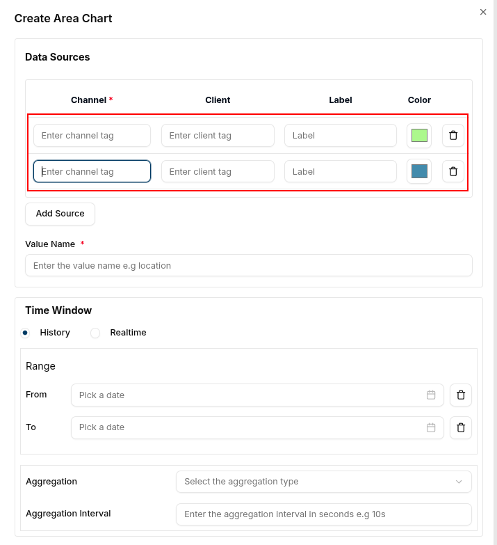 Widget configuration showing channel tag and client tag fields instead of hard-coded entity references